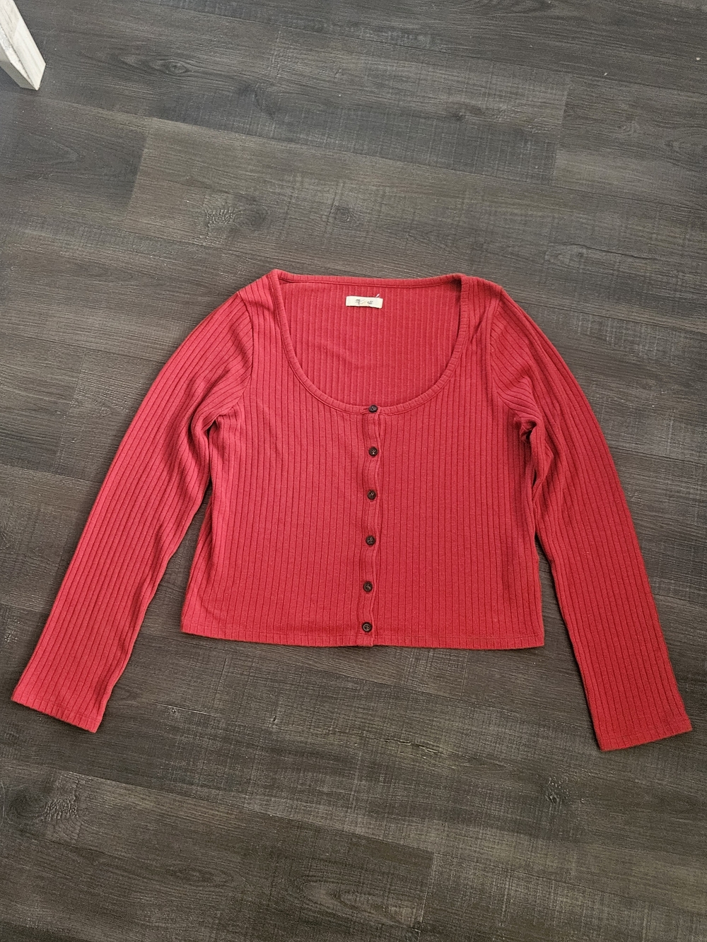 Madewell Ribbed Cardigan Crop Tee in Scarlet Red - Size XL